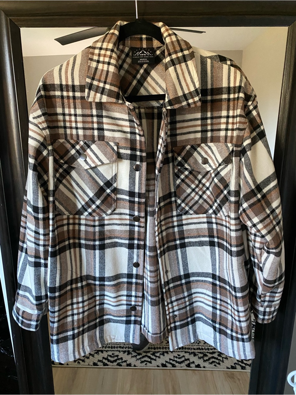 HFX plaid snap button jacket shacket - unisex